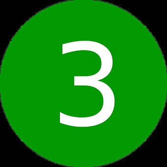 number 3 in the center in the middle of a green circle color