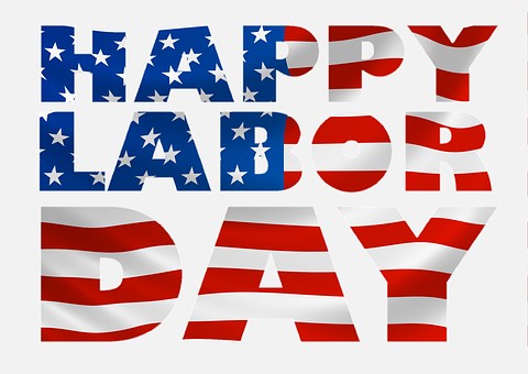 Poster that says "Happy Labor Day" letters. The letters are in Red, White and Blue