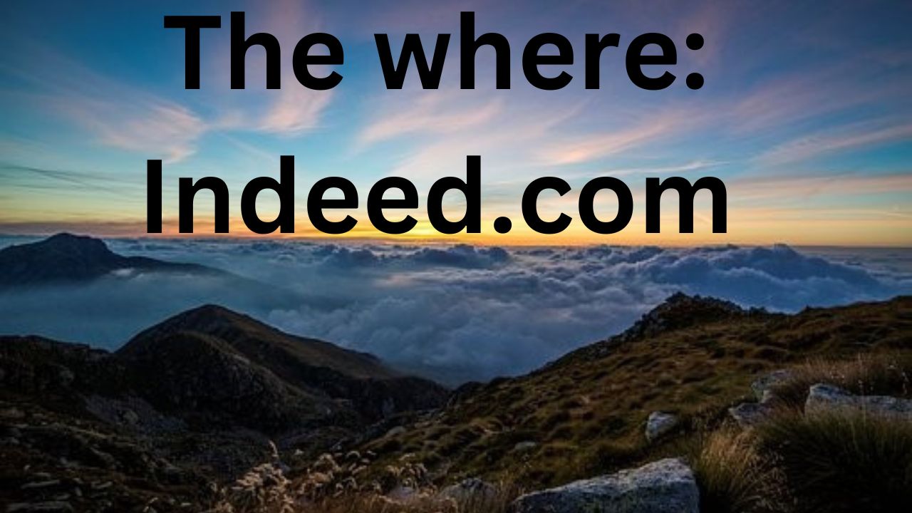 Words of "The where Indeed.com" with images of mountains