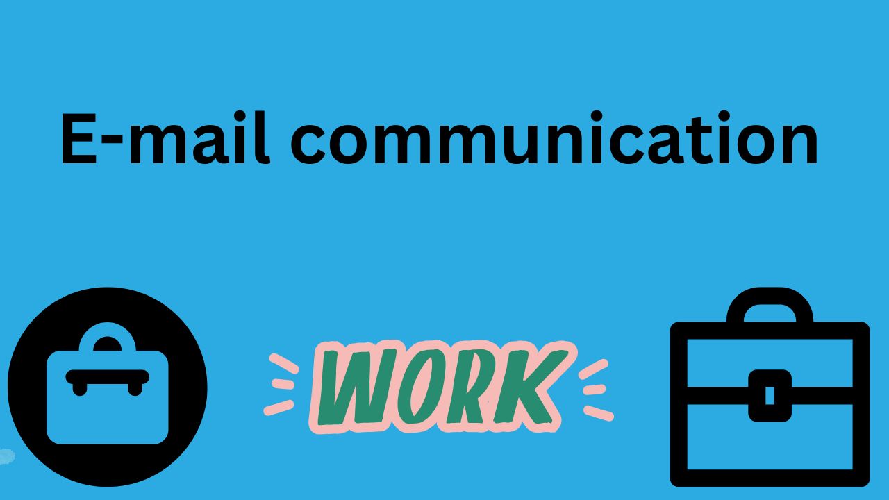 Has "E-mail communication" written on it - with two brief cases (different styles) in each bottom corner. And word "Work" at bottom middle.