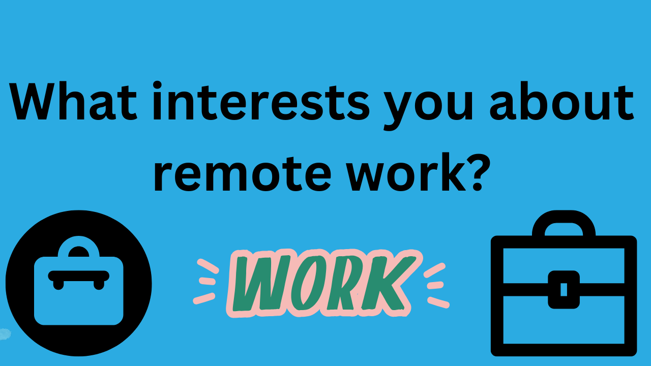 Has "What interests you about remote work?" written on it - with two brief cases (different styles) in each bottom corner. And word "Work" at bottom middle.