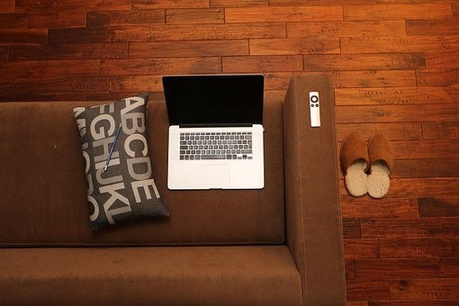 computer on a couch